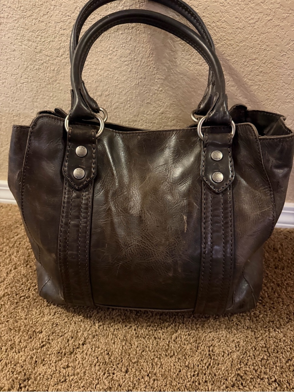 Authentic FRYE Dark Brown Leather Melissa Shoulder Tote